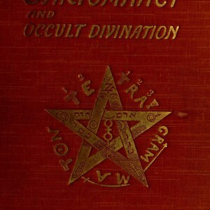 May include: A red book cover with gold lettering that reads "Manual of Cartomancy and Occult Divination". A gold five-pointed star with a symbol in the center is in the middle of the cover. The text "Grand Orient" is at the bottom of the cover.