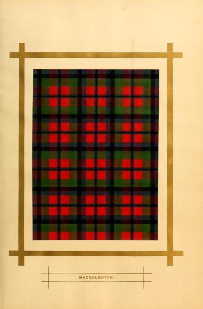 K&ouml;nnte beinhalten: Ein rotes, gr&uuml;nes und schwarzes Tartanmuster mit dem Text "MACNAUGHTON." unter dem Muster.
