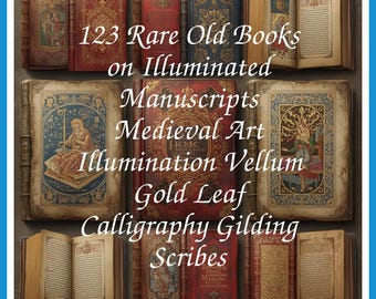 123 zeldzame oude boeken over verlichte manuscripten Middeleeuwse kunst Verlichting perkamentbladgoud Kalligrafiecollectie | Grootte: 1,8 GB