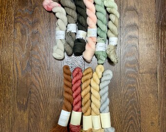 Miscellaneous group of merino/nylon minis from Playful Day, Bleu Poussiere, and Emilie & Philomene