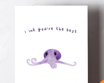 You're the Best Greeting Card Friendship Blank Card Appreciation Thank You Card Squid Octopus Card Handmade