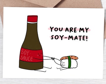 Sushi Love Card Valentine's Day Card Food Themed Card for Sushi Lover Card for Her