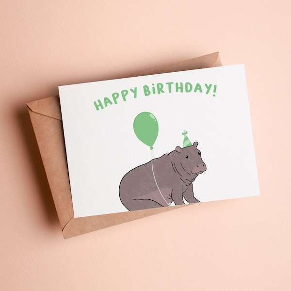 Happy Birthday Hippopotamus Card Hippo Birthday Card for Hippo Lover Hippo Gift Animal Birthday Card