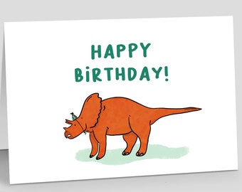 Happy Birthday Dinosaur Card, Triceratops Customizable Birthday Card
