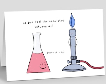 Chemistry Valentine's Day Love Card, Chemistry Between Us Bunsen Burner Pun