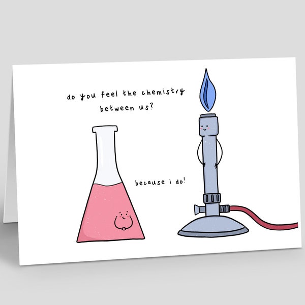 Chemistry Valentine's Day Love Card, Chemistry Between Us Bunsen Burner Pun