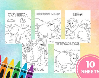 Página para colorear de animales Hojas para colorear de animales imprimibles Actividad de animales para niños Actividad de fiesta de cumpleaños para niños