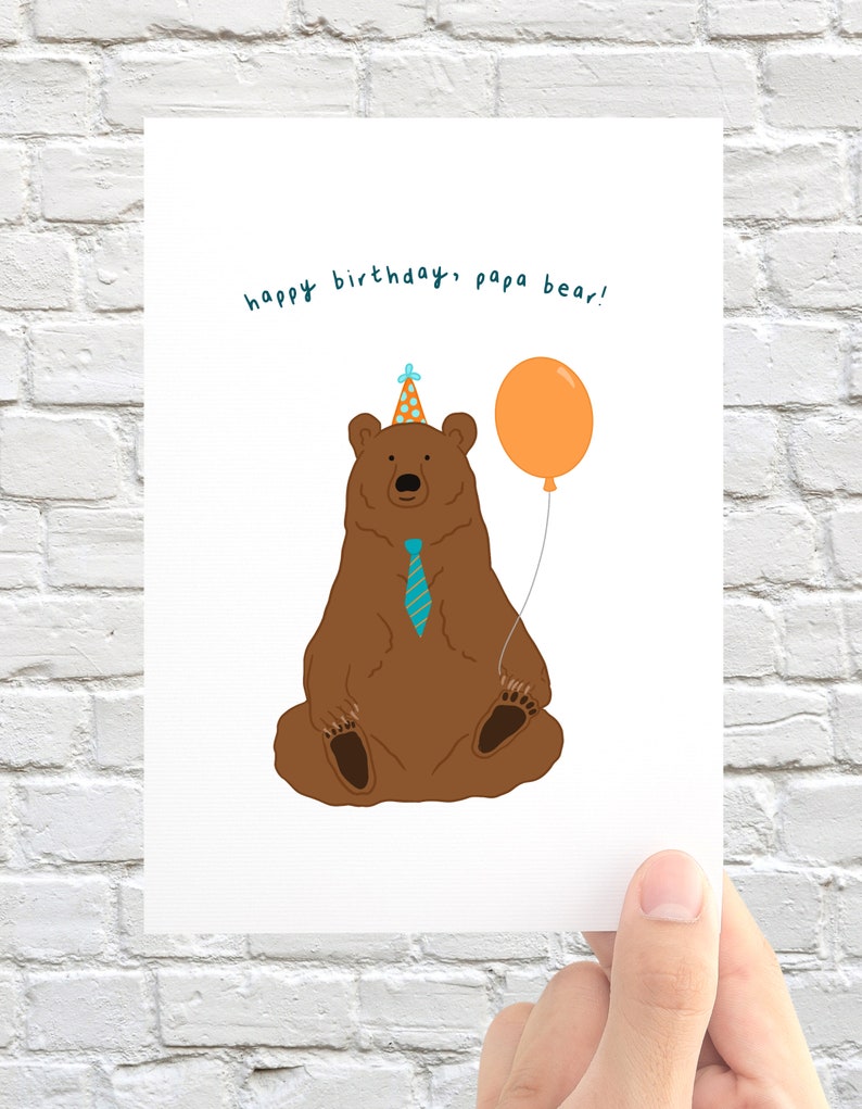 Birthday Card for Him Happy Birthday Card Dad Papa Bear Card Blank Birthday Card Animal Card for Father image 5
