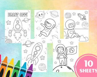 Página para colorear imprimible para niños Página para colorear espacial Astronauta para colorear Páginas para colorear alienígenas Hoja de actividades para niños Tema espacial imprimible