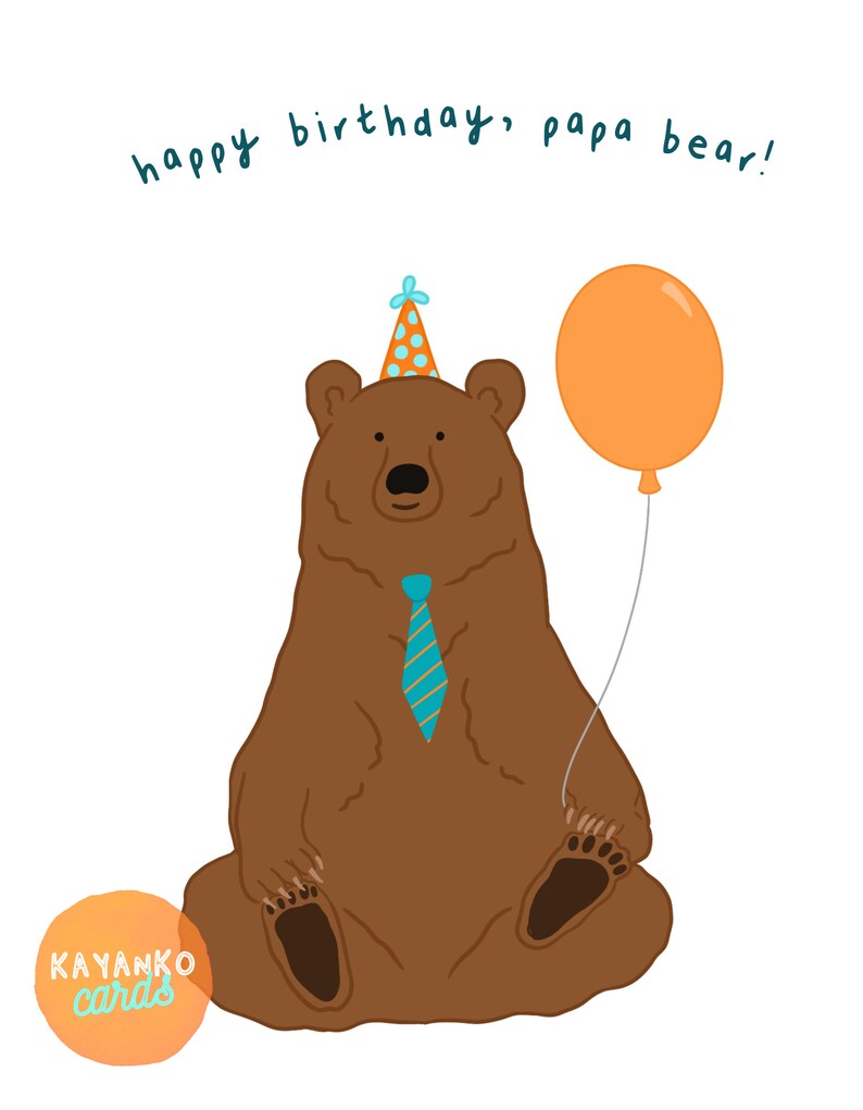 Birthday Card for Him Happy Birthday Card Dad Papa Bear Card Blank Birthday Card Animal Card for Father image 4