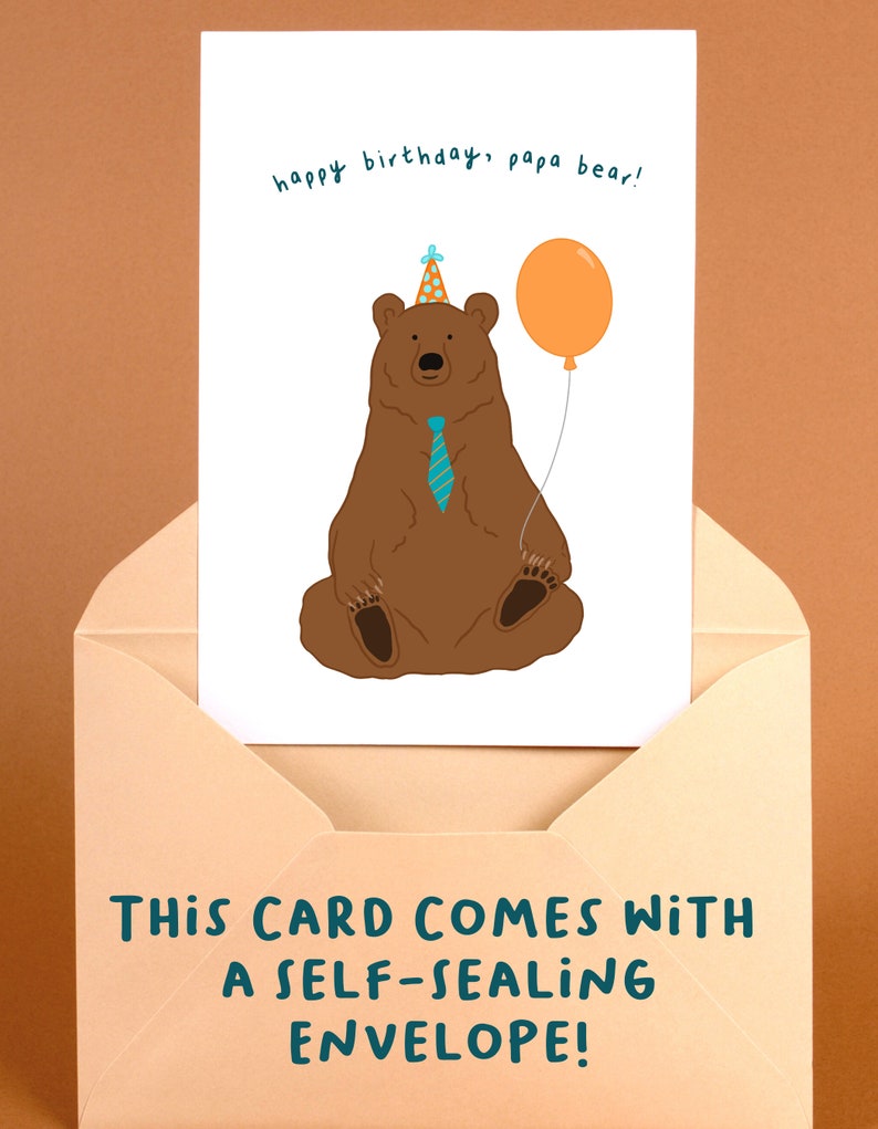 Birthday Card for Him Happy Birthday Card Dad Papa Bear Card Blank Birthday Card Animal Card for Father image 3