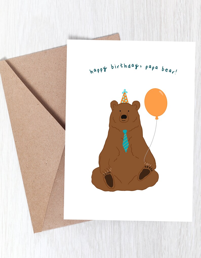 Birthday Card for Him Happy Birthday Card Dad Papa Bear Card Blank Birthday Card Animal Card for Father image 2