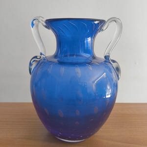 Blue vase in blown Murano glass made in Italy with flat base