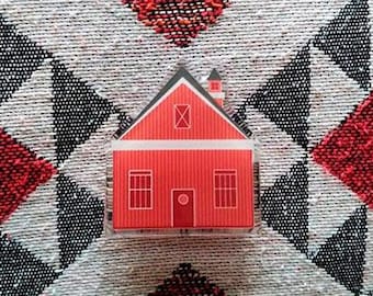 Scandinavian Red House Epoxy Acrylic Lapel Pin
