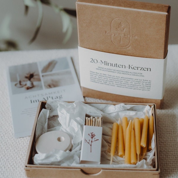 Achtsamkeitsbox-Box I 20-Minuten-Kerzen, Mindfulness, Meditation, Geschenkbox, Auszeit, Ritualkerze, Selbstliebe