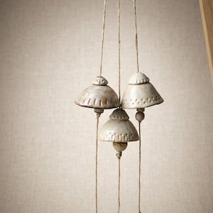 Handmade Ceramic Bells | Rustic Stoneware Wall Hanging | Boho Garden Decor & Housewarming Gift