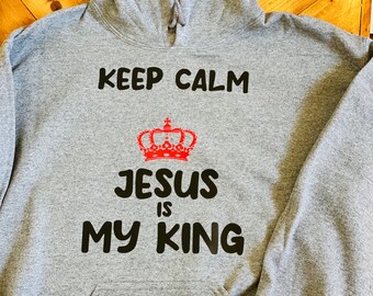 Mantenga la almeja JESÚS es mi KING Sudadera con capucha cristiana, Sudadera con capucha Preppy, Sudadera con capucha estética, Sudadera con capucha acogedora, Versículo de la Biblia en la sudadera con capucha, Sudadera con capucha de moda, Sudadera con capucha de Jesús