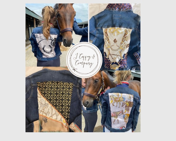 Designer Scarf Embellishing Denim Jacket Message US