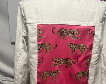 Pink Leopard Parade on White or Blue Denim