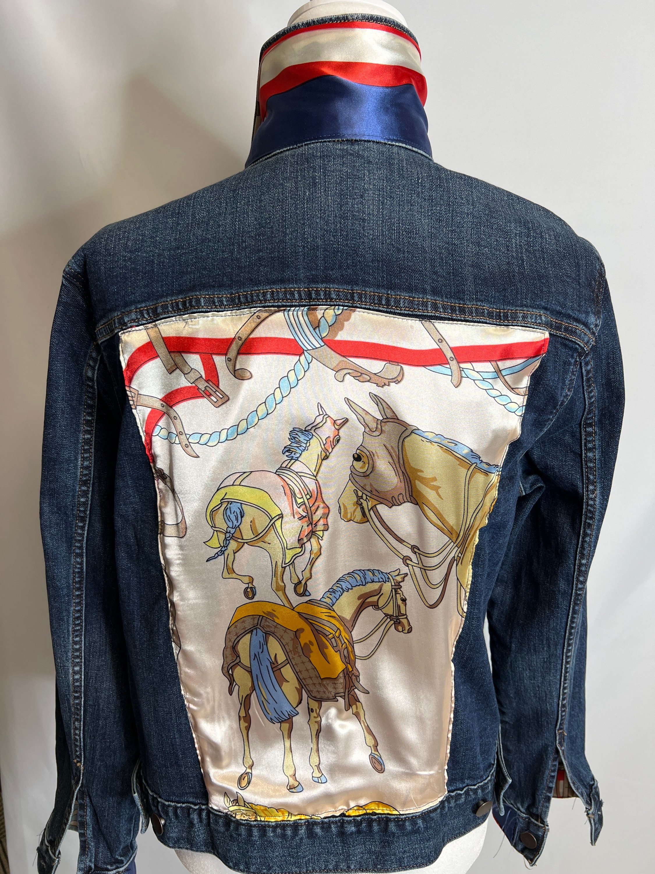 Watercolor-blue Denim Jacket Silk Scarf Equestrian Designer Scarf Jean ...