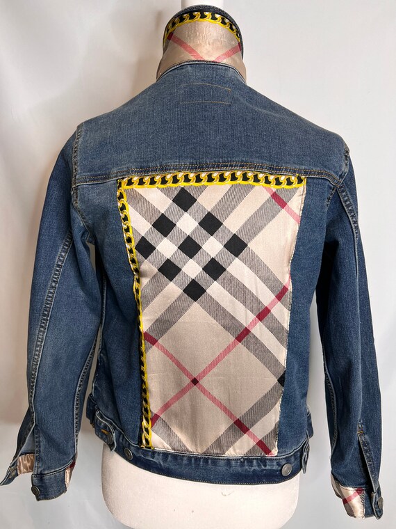 Gold Black Plaid Denim Jacket Silk 