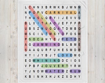 Soca Music Crossword Puzzle Throw Blanket | Caribbean Carnival Decor