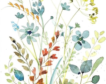 Original Watercolor Wildflower Painting, Minimalist Floral Art (8x12 inch)