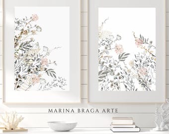 Juego de 2 láminas de flores silvestres – Arte mural botánico en acuarela pastel