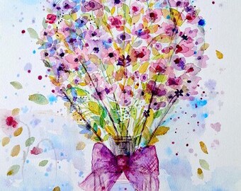 花を描いた女性の水彩画 - オリジナル肖像画（11 x 9インチ） - Etsy 日本