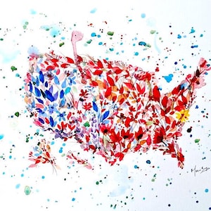 Handgemalte Aquarell Landkarte der USA Landkarte, Landkarte der USA Original Kunstwerk, KEIN DRUCK Handgemalte Landkarte der USA