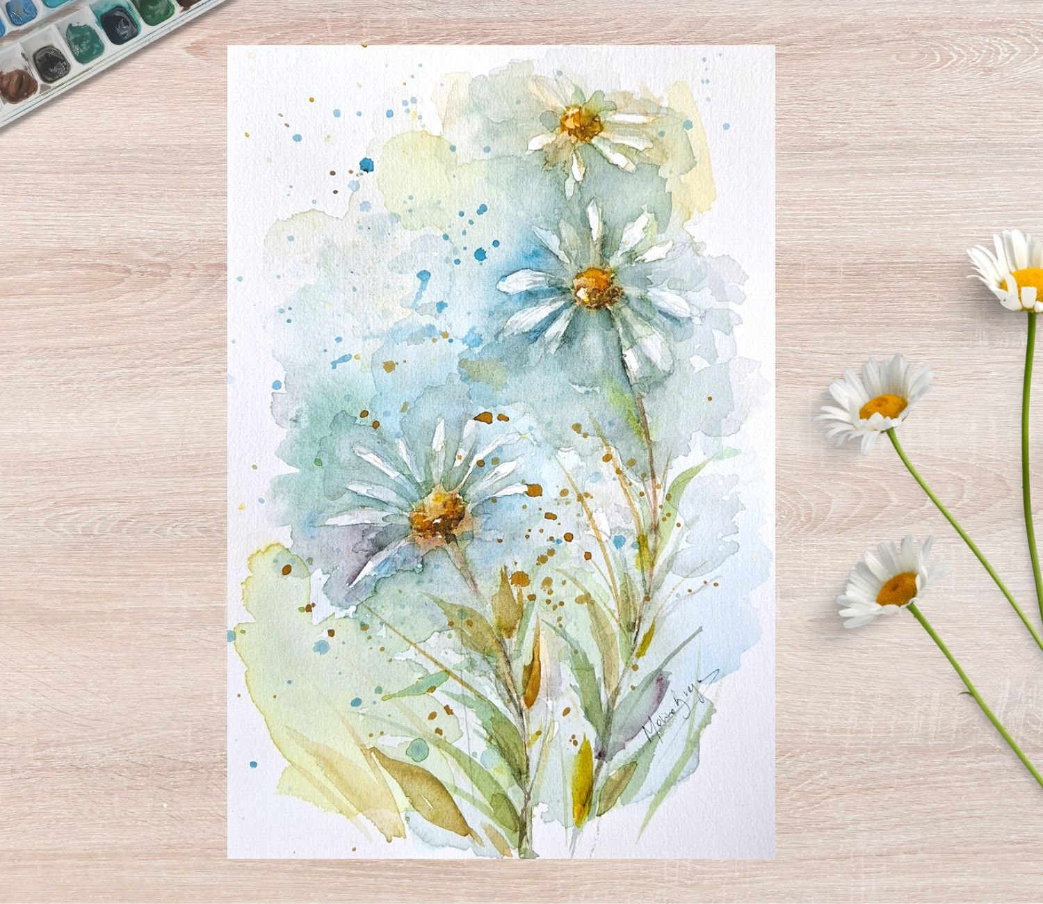 水彩画 花の絵 約30cm x 30cm 【公式通販】