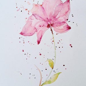 Pink flower watercolor original painting -Minimalist flower original artwork  NOT PRINT- 10 inch x 14 inch