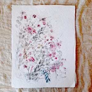 Watercolor wildflowers  original painting  Abstract flowers  home decor wall art  17 x 12 inch