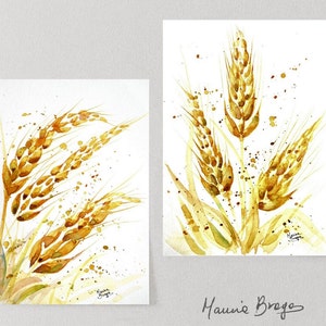 Spighe di grano dipinte a mano acquerello originale Set di 2 dipinti - Acquerello Cereale Opera d'arte originale - 8 pollici x 11 pollici