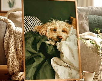 Lámina decorativa con imagen de un perro acogedor, retrato moderno de una mascota.