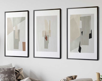 Modern Shapes Abstract Geometric Art Gallery Wall Art Set of 3 Greige Nordic Prints Simple Abstract Art Modern Forms Neutral Art