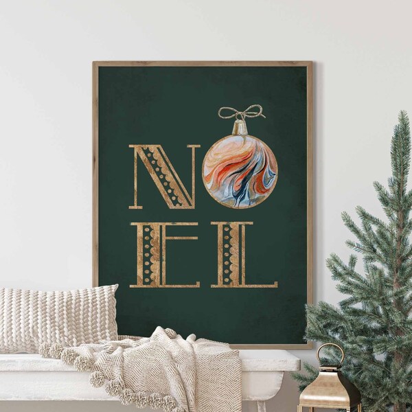 Noel Christmas Print Nordic Christmas Print Christmas Printables Gold Foil Print Xmas Printable Art Noel Wall Art Emerald Green Noel Print