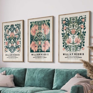 William Morris Ausstellungsposter Emerald Green Botanical 3er Set Drucke William Morris Museumsdruck William Morris Art Nouveau Poster