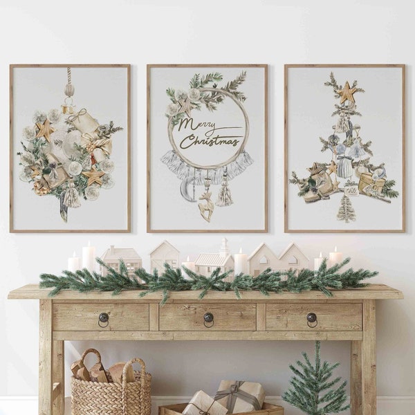 Nordic Christmas Prints Gallery Set of 3 Neutral Christmas Art Large Christmas Nordic Prints Downloadable Christmas Print Xmas Printable Art