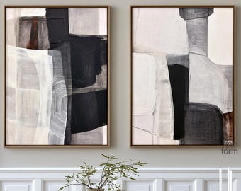 Set of 2 Minimalist Abstract Prints, Japandi Wall Art Diptych