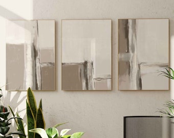 Downloadable Neutral Modern Prints Beige Abstract Painting Gallery Wall Art Set of 3 Abstract Nordic Wall Art Simple Modern Beige Art