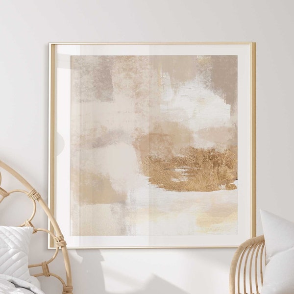 Beige Gold Abstract Square Textured Wall Art Simple Neutral Nordic Print Simple Abstract Art Modern Abstract Art Mixed Media Art