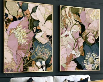 Set of 2 Moody Botanical Floral Fine Art Prints