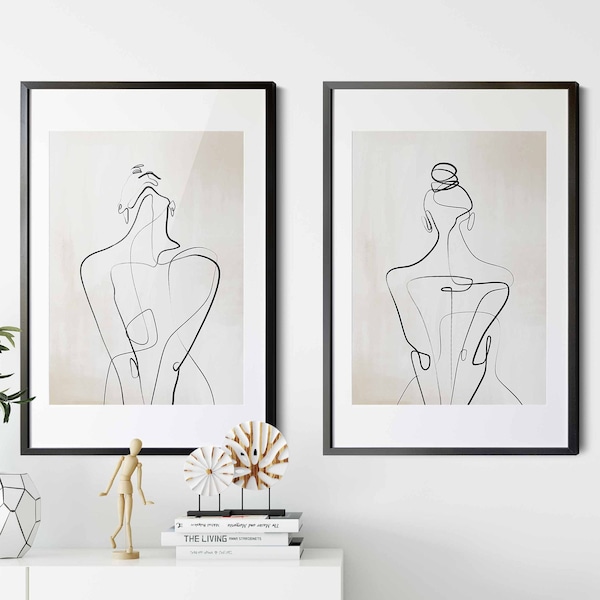 Nude Line Drawing Modern Line Drawing Set of 2 Prints Above Bed Art One Line Drawing Abstract Sketch Female Line Art Female Figure Art