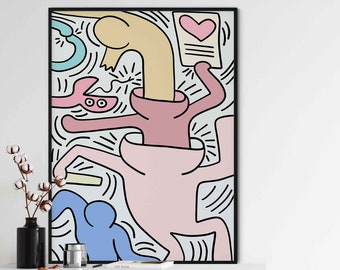 Tribute to Keith Haring Colorblock Acrylic Painting
