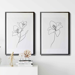 Flower Line Drawing One Line Art Set of 2 Prints One Line Drawing Modern Line Drawing Single Line Drawing Flower Line Art Flower Sketch