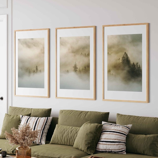 Misty Forest Beige Landscape Gallery Wall Art Set de 3 Nordic Wall Art Simple Art Moderne Forêt Wall Art Misty Forest Nordic Prints