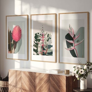 Juego de 3 impresiones botánicas tropicales: Arte del mercado de flores exóticas (descarga digital)