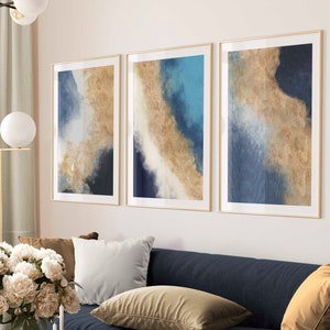 Navy Blue Gold Abstract Wall Art Set of 3 Prints Downloadable Navy Blue Gold Nordic Prints Modern Abstract Art Navy Blue Wall Art