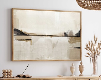 Large Abstract Painting, Large Horizontal Modern wall art Beige Minimal Textured Wall Art Modern Neutral Abstract Art Rustic Wall Art 56x36&quot;